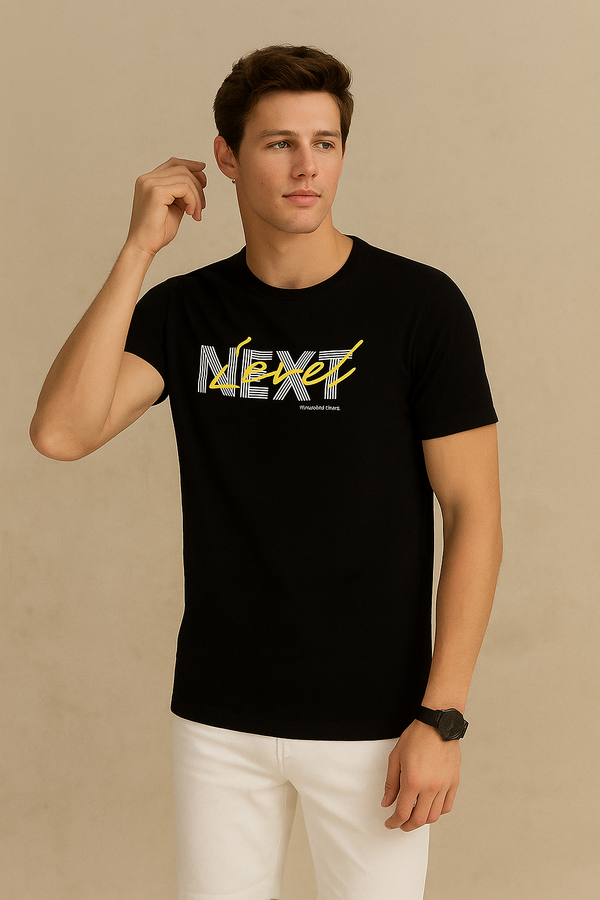 Half Sleeve Next Printed T Shirt-Black