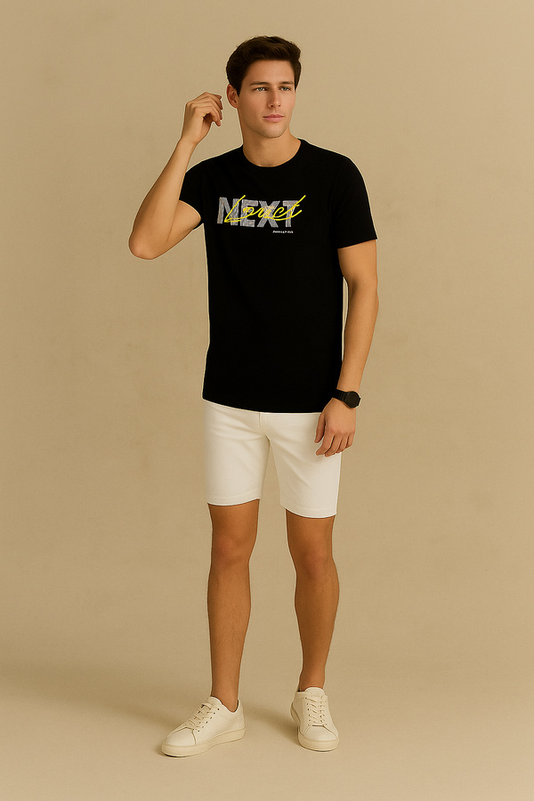 Half Sleeve Next Printed T Shirt-Black