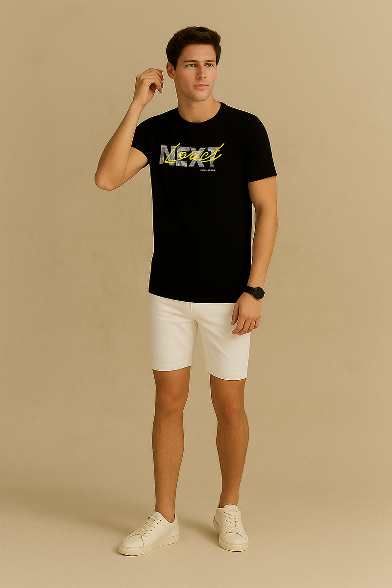 Half Sleeve Next Printed T Shirt-Black