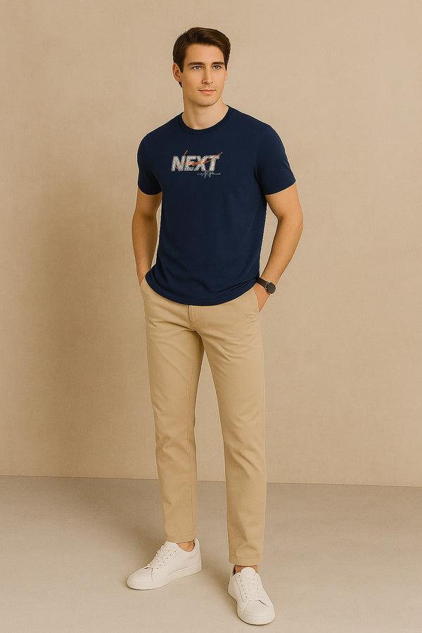 Half Sleeve Next Printed T Shirt-Navy Blue