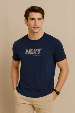 Half Sleeve Next Printed T Shirt-Navy Blue