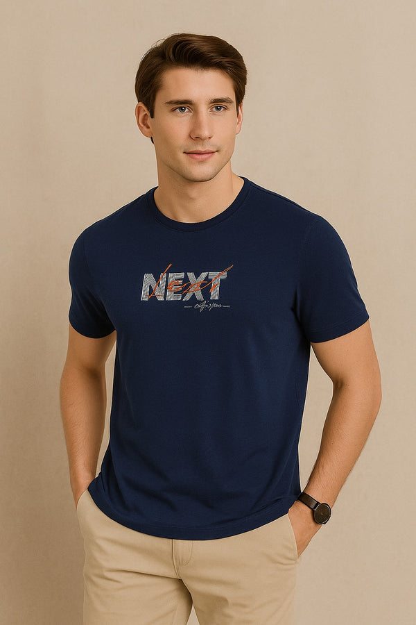 Half Sleeve Next Printed T Shirt-Navy Blue