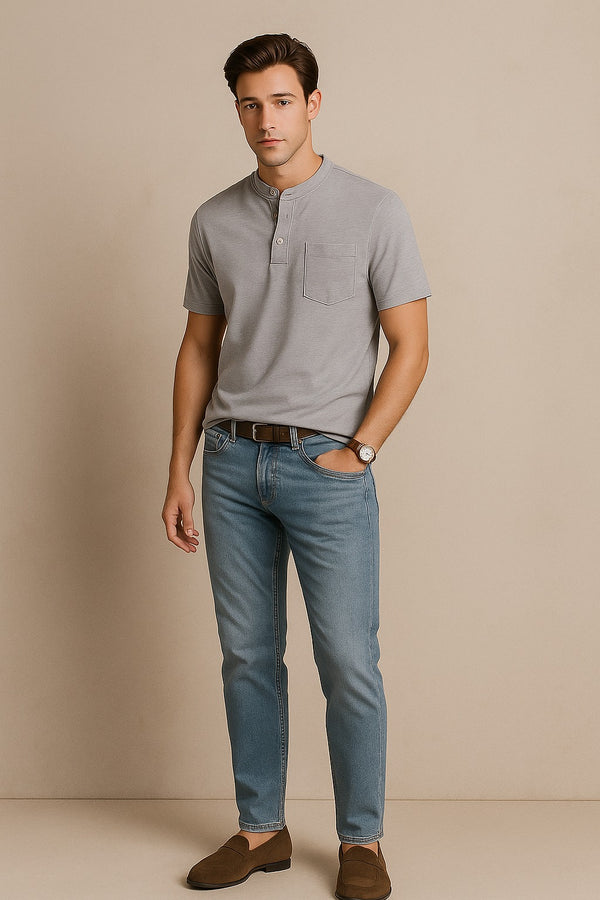 Henley T-shirt- Light Grey