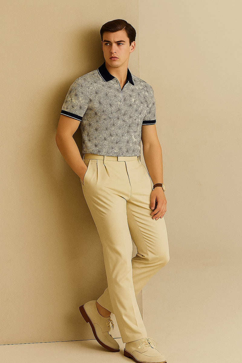 Tropical Printed Polo Shirt-Blue